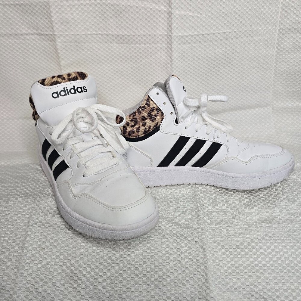 Adidas High tops - white with leopard 7.5